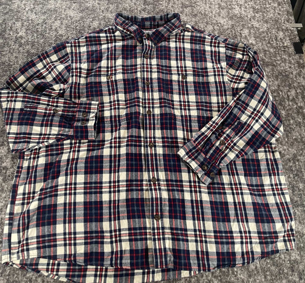Duluth Trading Co Shirt Men’s 4XL Blue White Flannel Relaxed Fit Plaid Outdoor